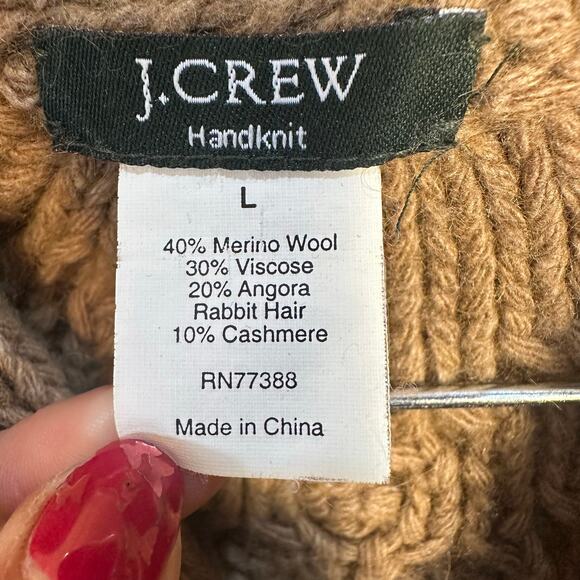J Crew Handknit Fisherman Cardigan Sweater SZ L Wool Angora Cashmere Cable Knit - Picture 8 of 10